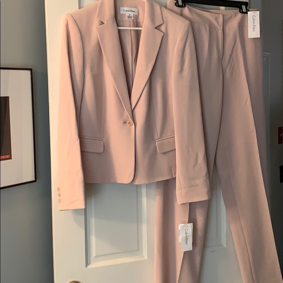 blush colored pant suit